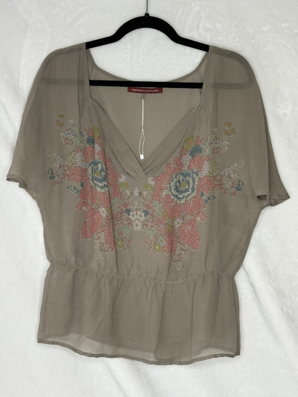 Comptoir Des Cotonniers Women Silk Floral V-Neck Short Sleeve Blouse Size 4